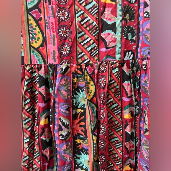 ROBINSONS made in india vintage pink boho graphic short sleeve maxi dress S - Picture 2 of 7